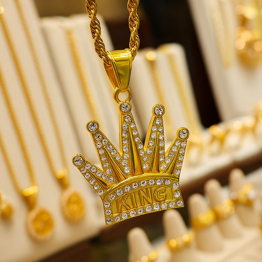 Shiny Gold KING Crown Necklace 👑✨ H&S Jewelers