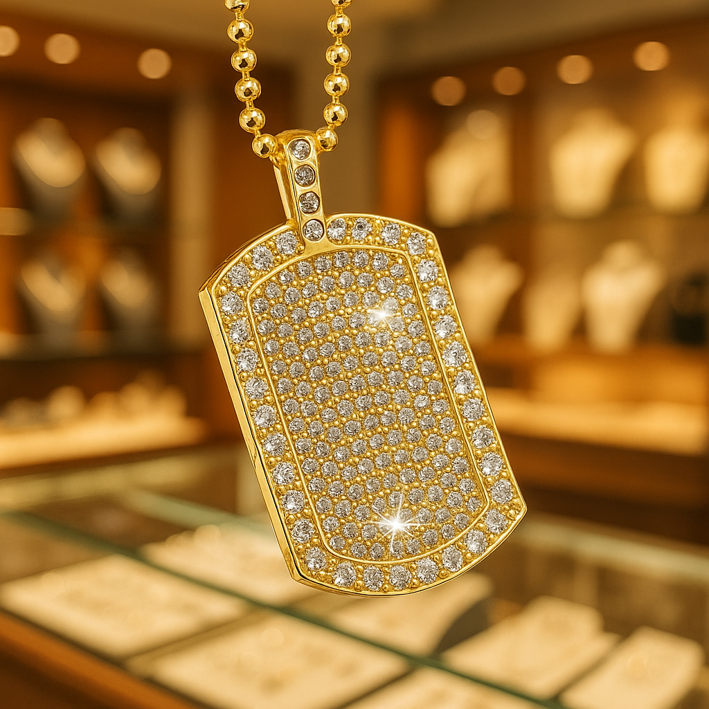 Gold Dog Tag Pendant Chain H&S Jewelers