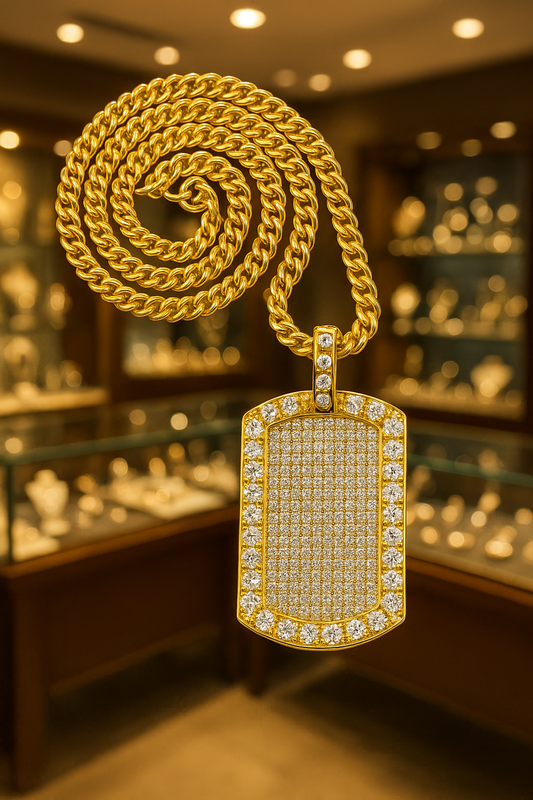Gold Dog Tag Pendant Chain H&S Jewelers