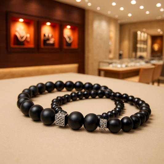 Luxury Matte Black Beaded Bracelet Set – Premium Men's Jewelry H&S Jewelers