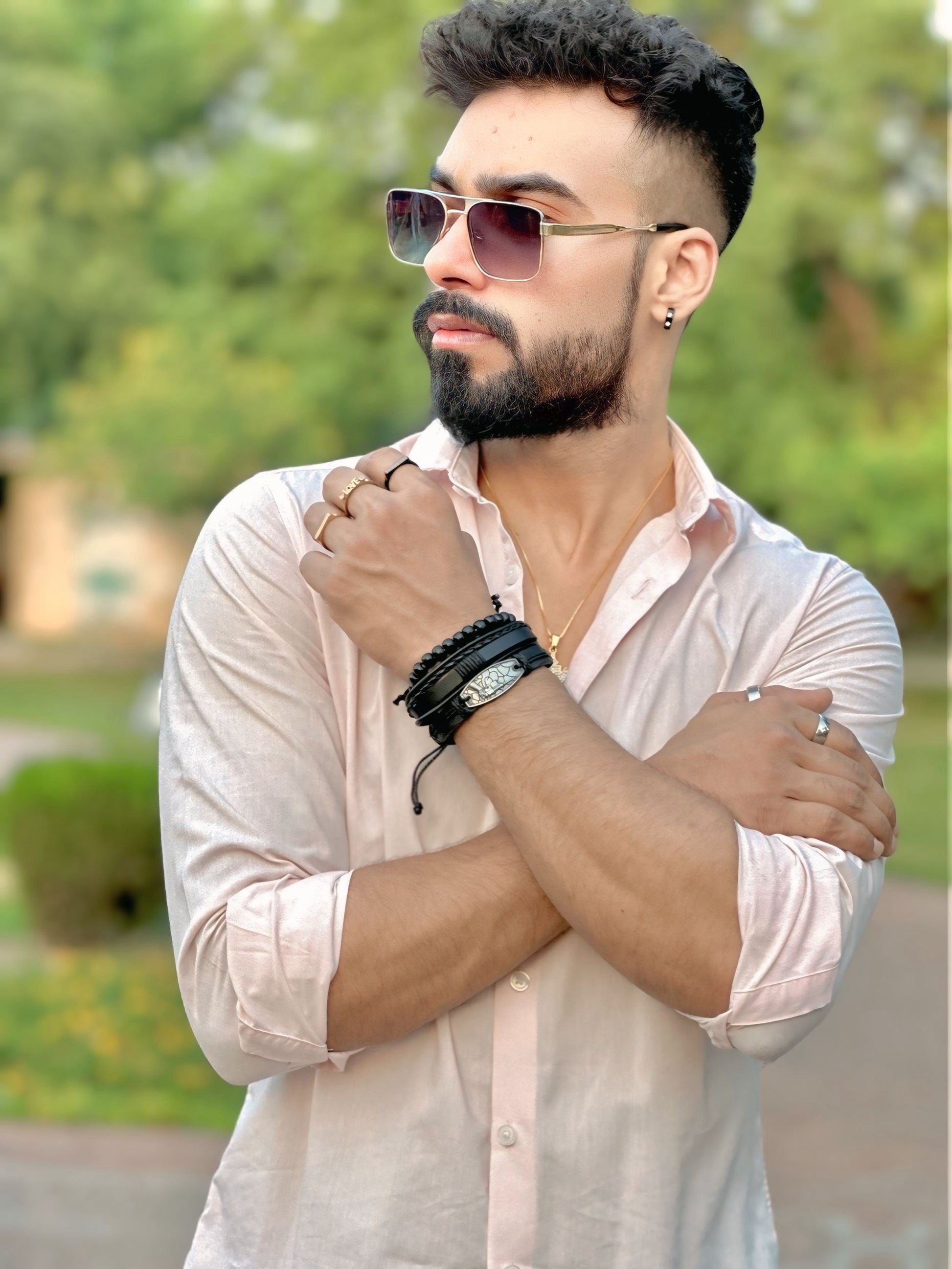 3 Pcs/Set Multi-layer Men Faux Leather Bracelet Adjustable Rope Wristband H&S Jewelers