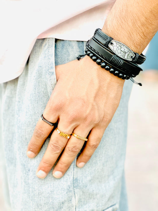 3 Pcs/Set Multi-layer Men Faux Leather Bracelet Adjustable Rope Wristband H&S Jewelers