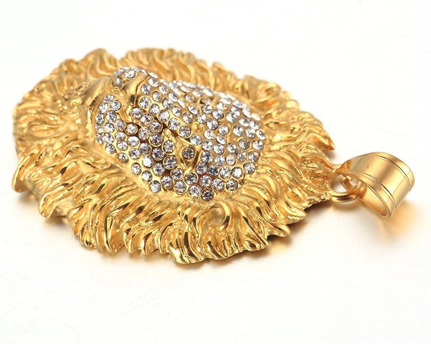 Gold Lion Head Pendant Necklace for Men – Crystal Studded H&S Jewelers