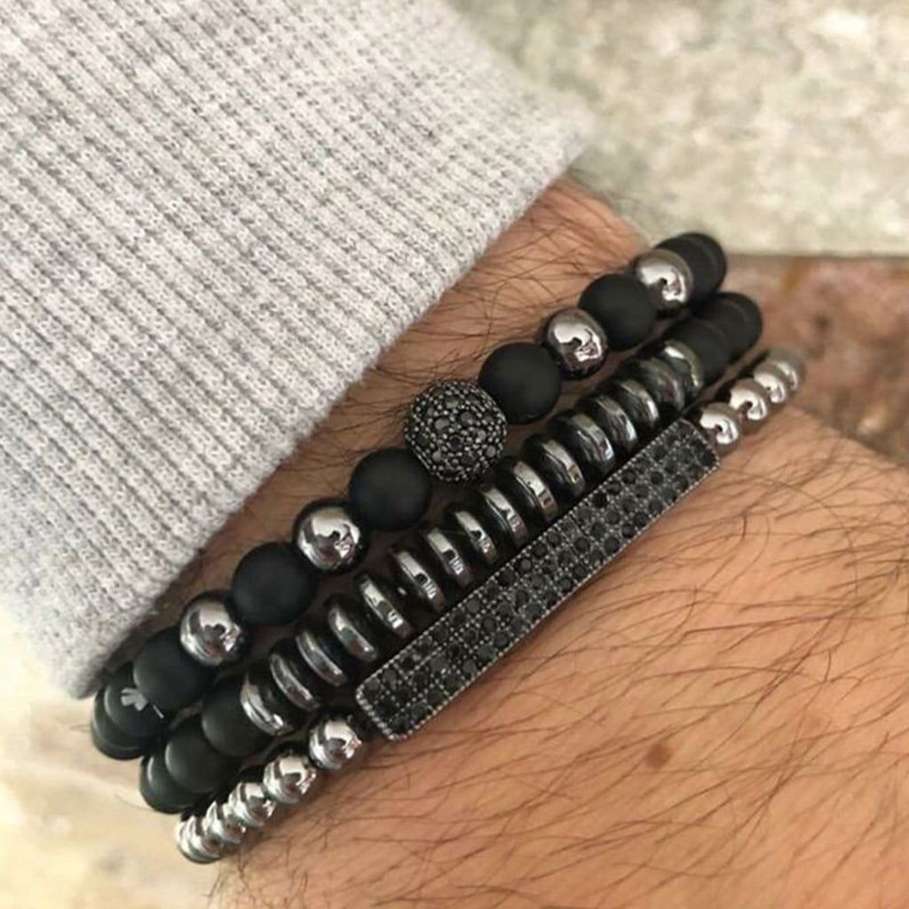 Luxury Matte Black Beaded Bracelet Set – Premium Men's Jewelry H&S Jewelers